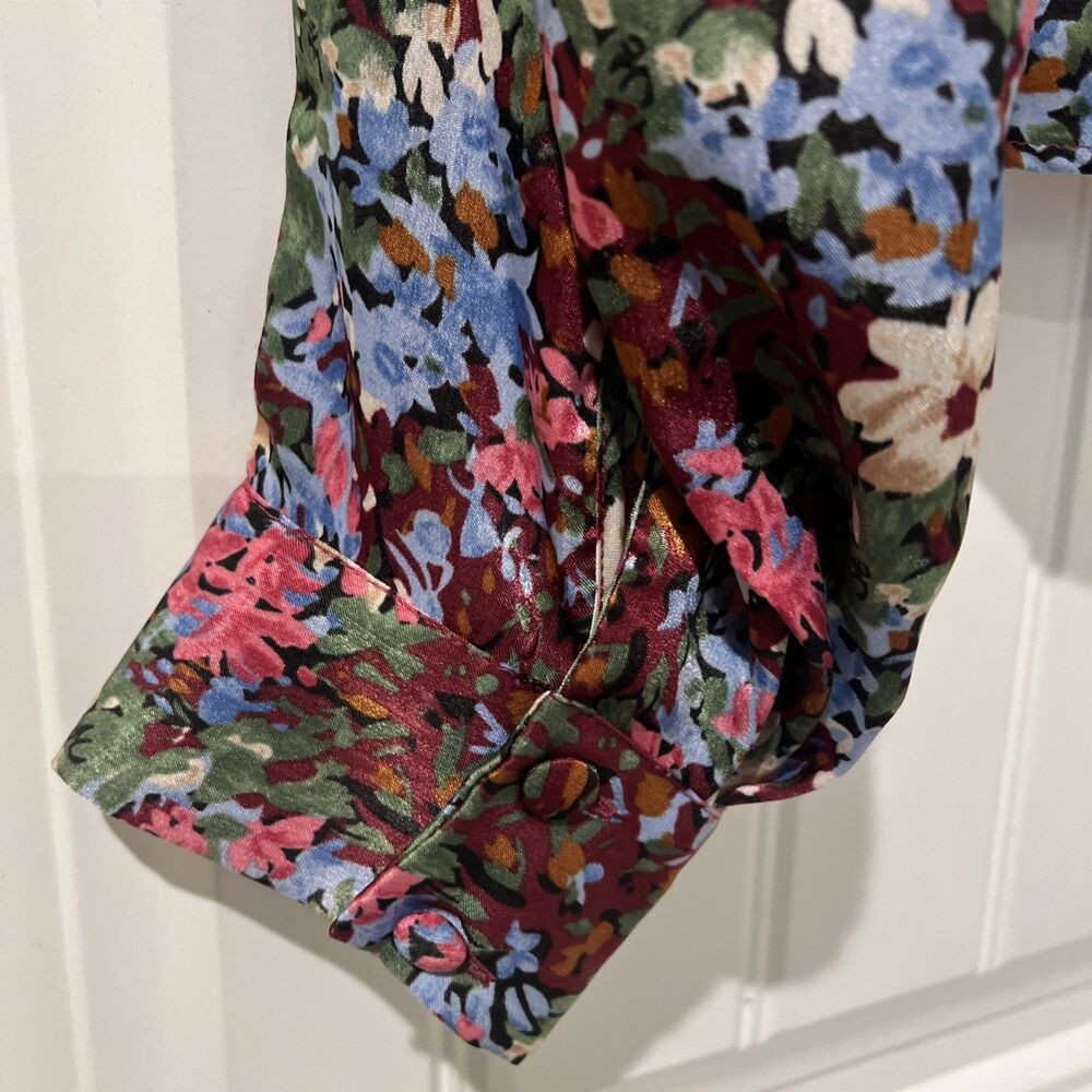Zara Floral Button Up V-Neck Top Bohemian Feminine Flirty Cottage Ruffle Size L - Picture 3 of 8